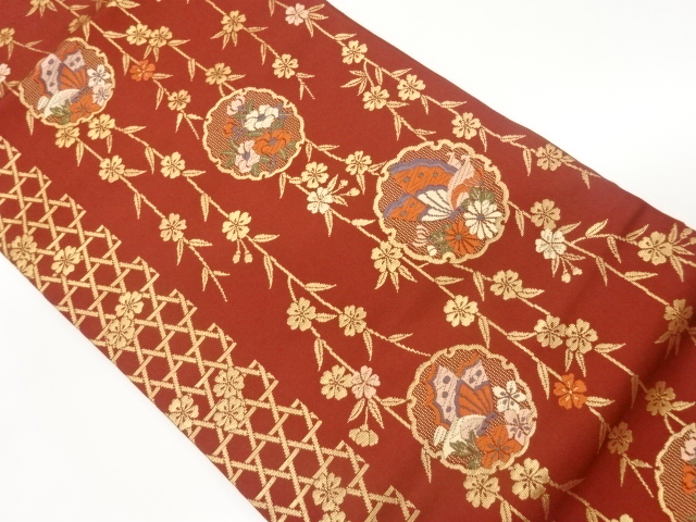 JAPANESE NAGOYA OBI / WOVEN SNOWFLAKE & WEEPING SAKURA